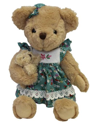 Green Floral Dress & Baby Teddy Bear