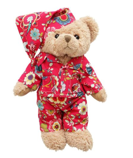 Teddy Bear With Hot Pink Floral Pyjamas And Nightcap