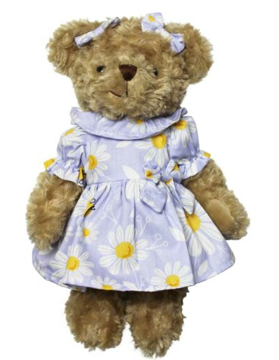 Lilac Dress with Daisies and Bee Teddy Bear