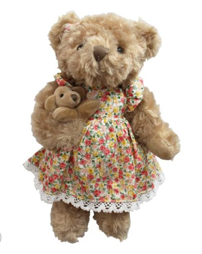 Teddy Bear With Mixed Floral Dress And Baby